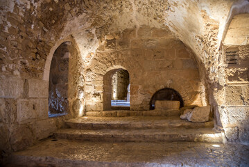 View at the interior of ruins of Arabic Fort Ajloun in Jordan - 678583912