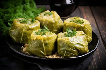 Stuffed savoy cabbage leaves. Cooking sauce meal roll lunch. Generate Ai
