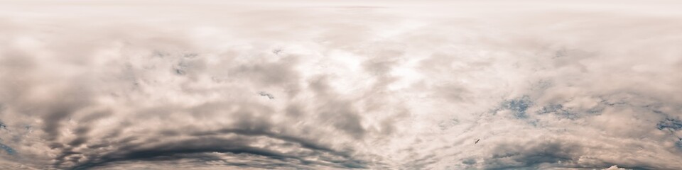 Dramatic overcast sky panorama with dark gloomy Cumulonimbus clouds. HDR 360 seamless spherical...