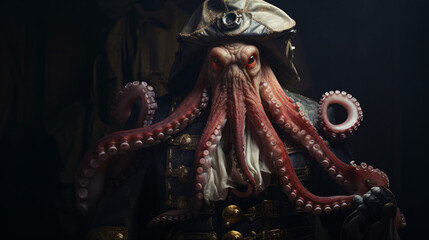 An octopus in a pirate costume