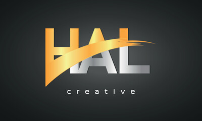 HAL Letters Logo Design with Creative Intersected and Cutted golden color - obrazy, fototapety, plakaty