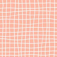 Hand Drawn pink plaid with simple Vector Pattern. Doodle Cottagecore Checks with Homestead Farmhouse Print wallpaper. Pastel Summer Graphic Background.