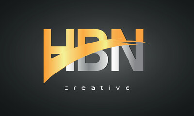 HBN Letters Logo Design with Creative Intersected and Cutted golden color