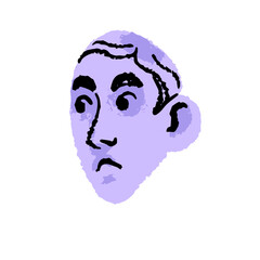 Stylized anxiety face, abstract sad boy, upset young man. Scared, afraid male head. Unhappy emotions, shocked facial expression. Mental problems. Flat isolated vector illustration on white background