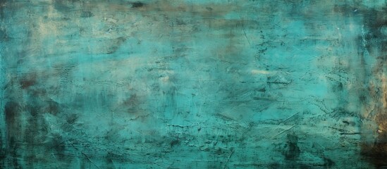 Turquoise grunge background with halftone elements and textured spots stains ink dots scratches Vintage damaged cyan design backdrop Aged green abstract wall