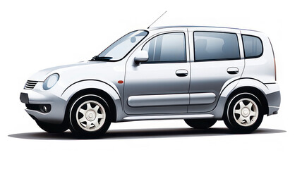 Silver car isolated, car type in modern style,  banner composition.