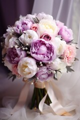 Enchanting Elegance: Pink, Lilac, and White Peonies Weave a Story in a Bridal Bouquet