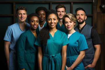 An international team of doctors. Women and men are doctors. - obrazy, fototapety, plakaty