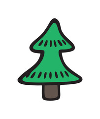 Fototapeta premium Vector illustration in doodle style. Christmas fir tree. New Year, Merry Christmas. Inscription for postcard, invitation, poster, banner.