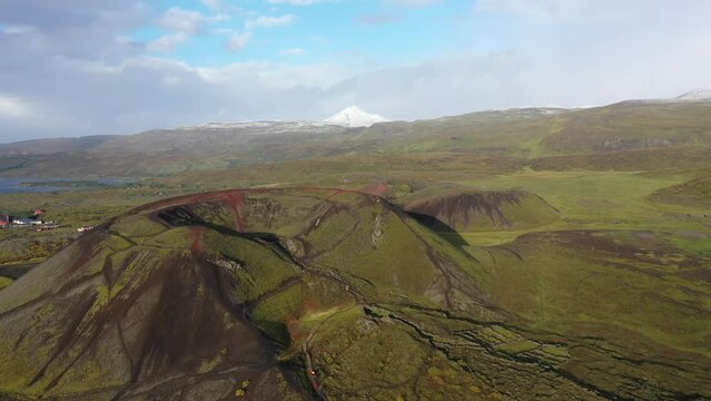 Aerial View Of Grabrok Mountain, Volcanic Crater At Daytime In west Iceland