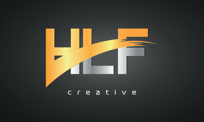 HLF Letters Logo Design with Creative Intersected and Cutted golden color