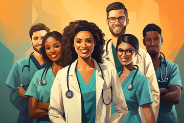 An international team of doctors. Women and men are doctors. - Powered by Adobe