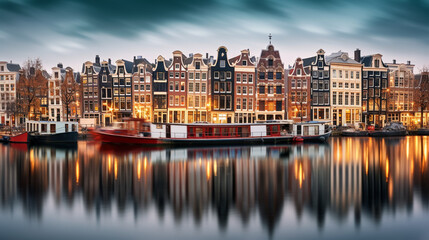 Amsterdam at evening travel photograph, long exposure