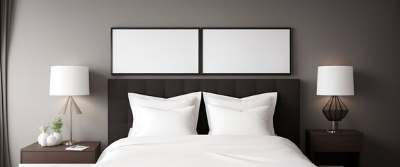 Modern luxury dark brown bedroom interior 01, Mock-up frame in bedroom, Generative AI, Generative, AI