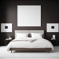 Modern luxury dark brown bedroom interior 03, Mock-up frame in bedroom, Generative AI, Generative, AI