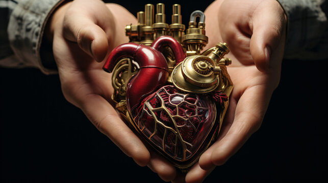 Artificial heart in hand