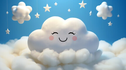 cartoon illustration of  sleeping clouds in the sky , dream  kid concept 