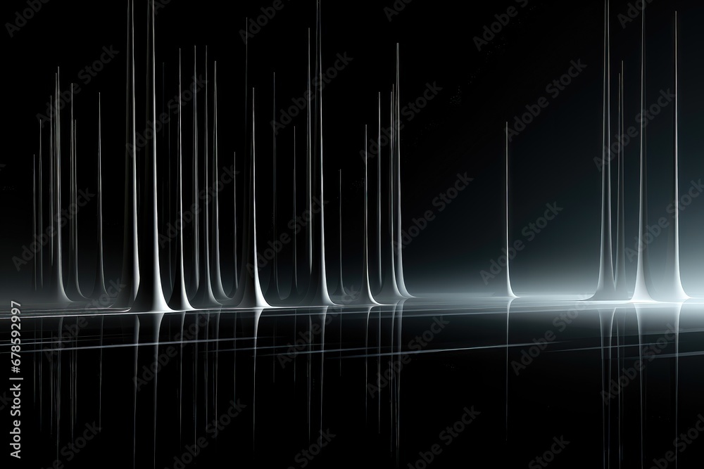 Wall mural an abstract wallpaper against a black background, casting a mesmerizing glow upon scattered columns,