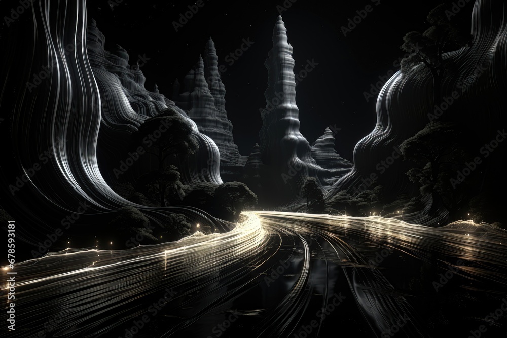 Canvas Prints an abstract sci-fi wallpaper against a black background, creating a visually captivating composition
