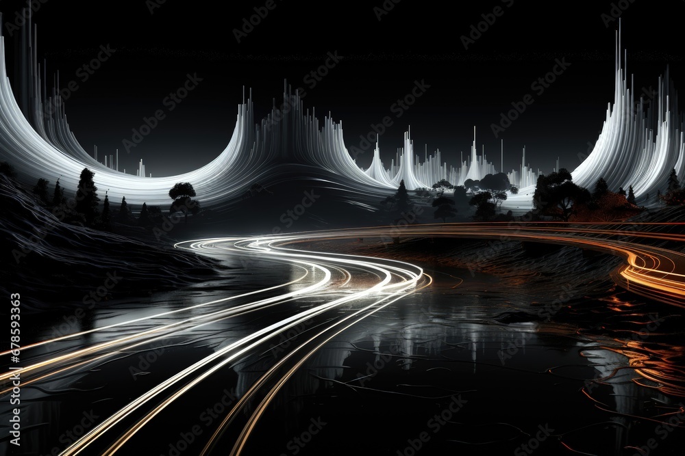 Canvas Prints an abstract sci-fi wallpaper against a black background, creating a visually captivating composition