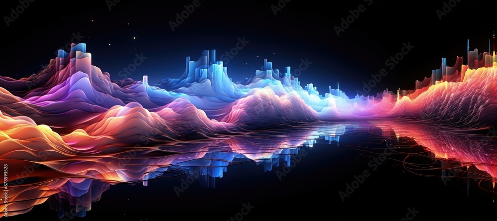 Wall mural an abstract sci-fi wallpaper against a black background, in a wide format, creating a mysterious com