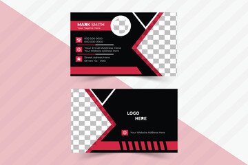 Creative business card template with triangles, squares, round, waves for business, technology. Simple and clean design with a logo and a place for a photo. Vector illustration.
