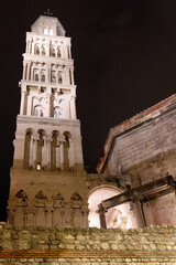 The bell tower  of the Cathedral of Saint Domnius in Split by night