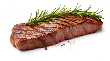 Grilled delicious beef sirloin steak on white background 