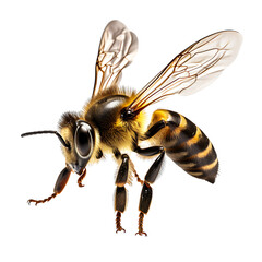 Close-up of honey bee flying isolated on transparent background