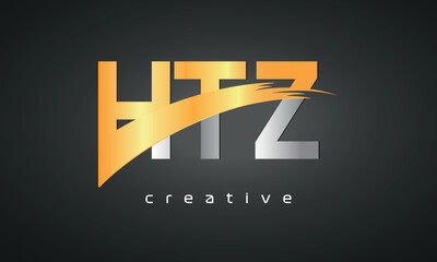 HTZ Letters Logo Design with Creative Intersected and Cutted golden color