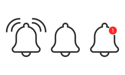 Notification bell icon on isolated background. Call and notification for watch, smartphone and alarm clock. Vector icon set EPS 10