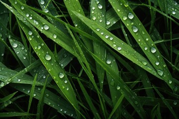 A close-up view of a bunch of green grass with water droplets. Perfect for depicting freshness and nature's beauty. Can be used in various projects and designs