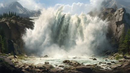 Sierra fountain overflowing of water by torrential - obrazy, fototapety, plakaty