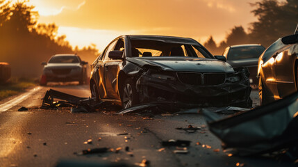 a Car accident on the road. - obrazy, fototapety, plakaty
