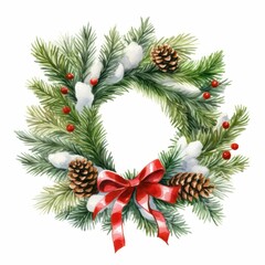 Fototapeta na wymiar AI generated illustration of a festive Christmas wreath on a crisp white background