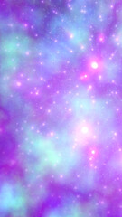 Shiny splashes dots on light blue purple blend watercolor paint vertical background 8K 9:16. Fantasy ethereal pastel backdrop for social media. Burst of glowing particles, rays, beams of light, bokeh
