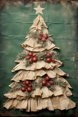Vintage Christmas Cards - Paper Crafted Trees, Elegant vintage Christmas cards, nostalgic charm 