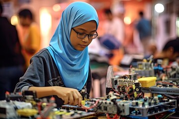 Malay kids handling on robotic project 