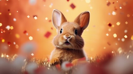 Fototapeta na wymiar The Chinese rabbit is the symbol of the new Chinese year of 2023. The symbolic creature represents luck, joy, and the festivities marking the beginning of a new lunar year.