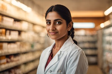 Indian female pharmacist looking at camera