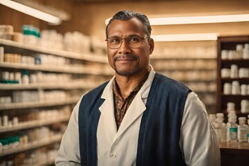 Indigenous male pharmacist looking at camera