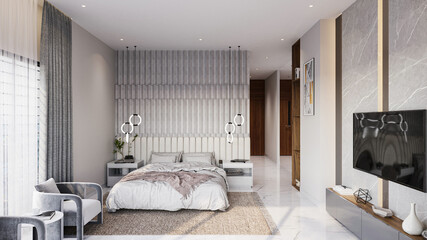 Fototapeta na wymiar Achieving a Modern and Stylish Bedroom with Minimalist Design
