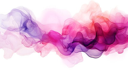 Ink watercolor hand drawn smoke flow stain blot on wet paper texture background. Violet, pink,...