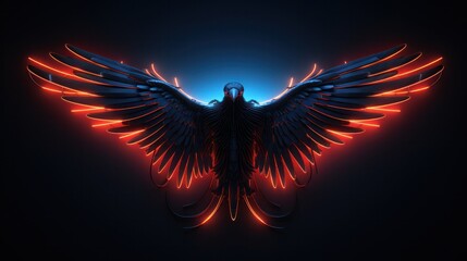 Neon Angel and Devil with Black Crow in Flight - 3D Render featuring Vivid Neon Glow