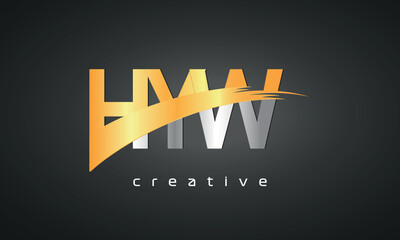 HYW Letters Logo Design with Creative Intersected and Cutted golden color