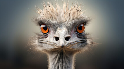 Ostrich closeup portrait. AI