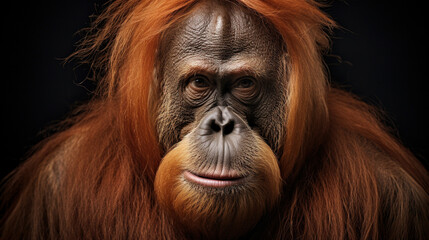 Orangutan studio portrait. AI