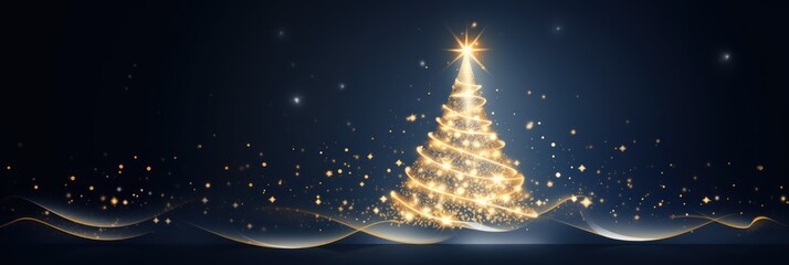 Golden Christmas tree with particlsa isolated on night. Merry Christmas background with copy space - obrazy, fototapety, plakaty