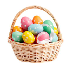 Colorful Easter Eggs in Basket - obrazy, fototapety, plakaty
