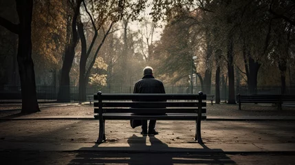 Foto op Plexiglas A man sits alone on a park bench. © 3D Station